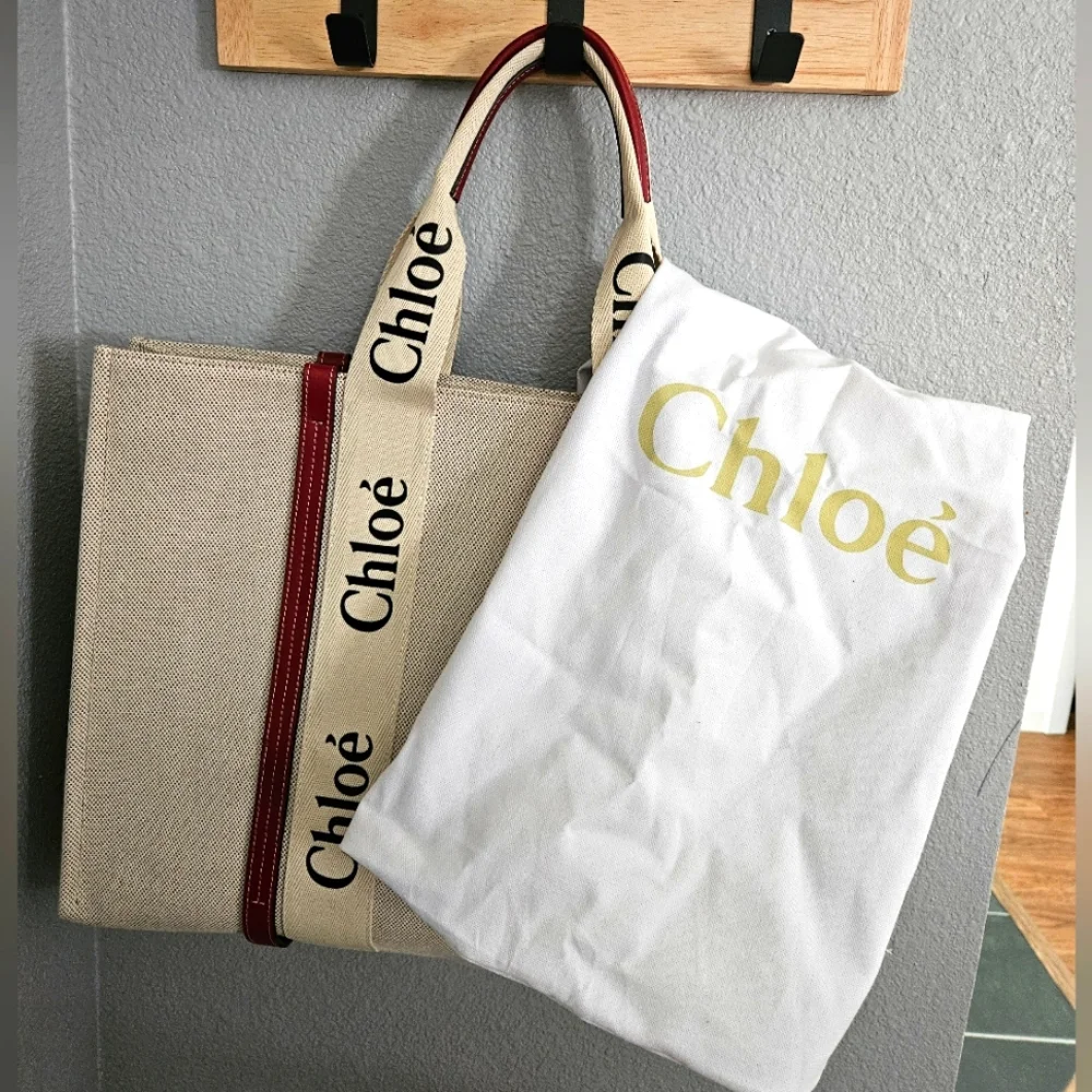 Chloe Woody Tote Bag in Linen & Leather - Picture 9 of 9